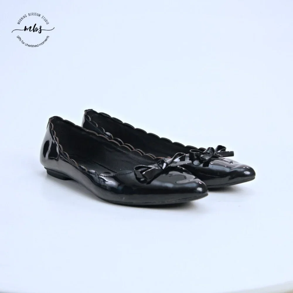 Kate Spade Eleni Flex Scalloped Ballerina Flats Black Women 8.5‎